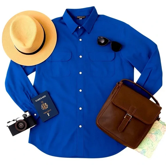 TravelSmith Royal Blue Button Up Shirt Mens Large Wrinkle Resistant Travelwear - Picture 11 of 11